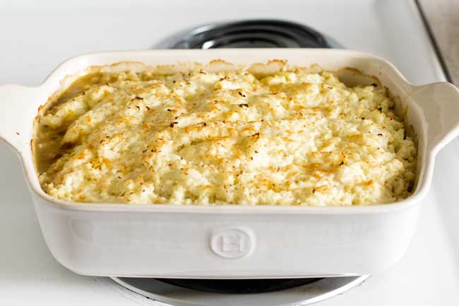 photo of a shepherds pie in a baking dish