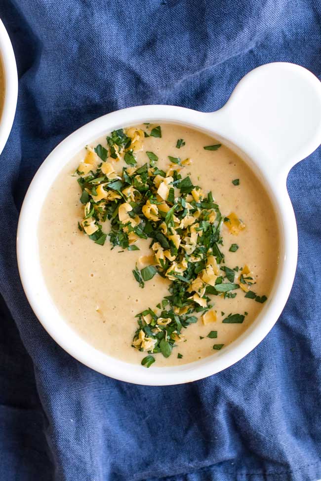 overhead photo of a bowl of soup