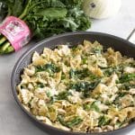 photo of a skillet of broccoli rabe pasta