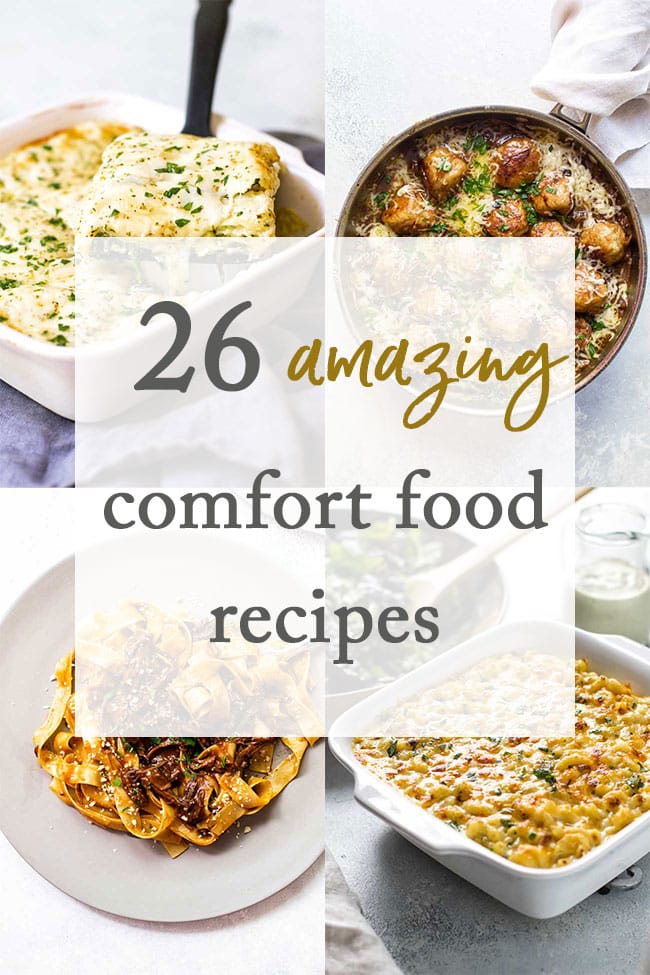 photo collage of comfort food recipes