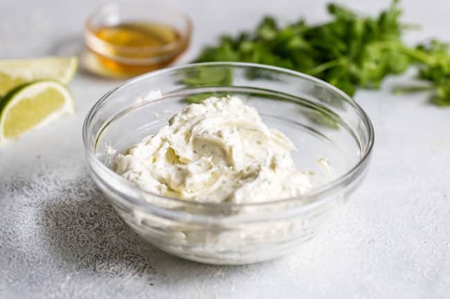 Photo of a bowl of cilantro-lime cream cheese filling