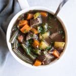 overhead photo of one bowl of soup