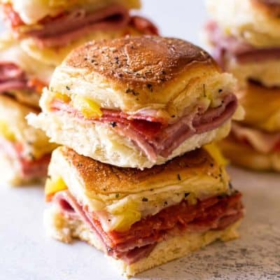 close-up photo of a stack of two italian sliders