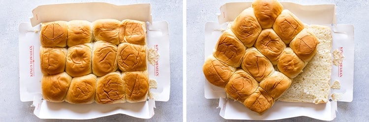 photo collage of sliced hawaiian rolls