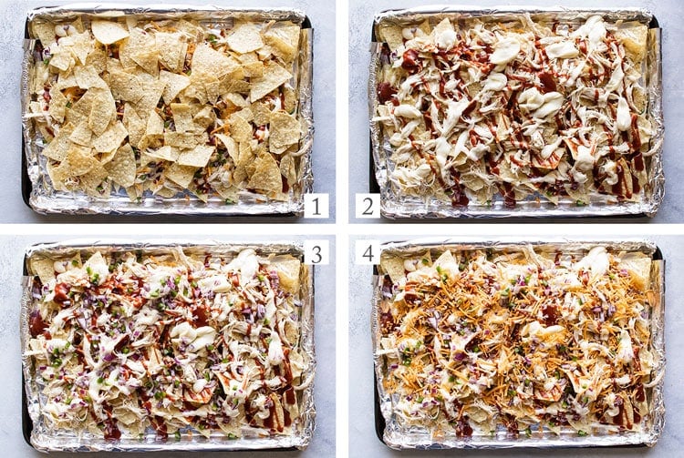 BBQ nachos assembly steps.