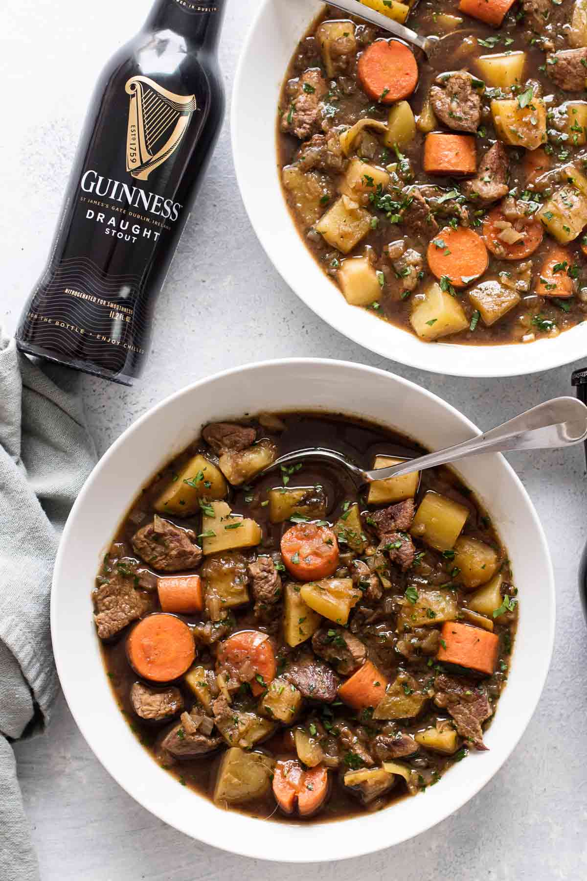 overhead photo of two bowls of stew.