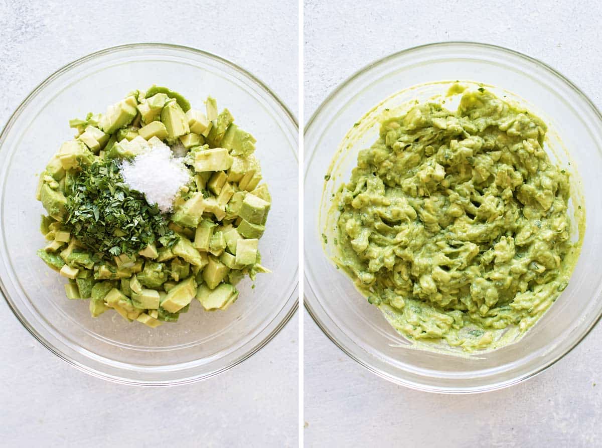 photo collage showing the ingredients in a bowl and after they are combined