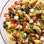 photo of pasta salad with text overlay