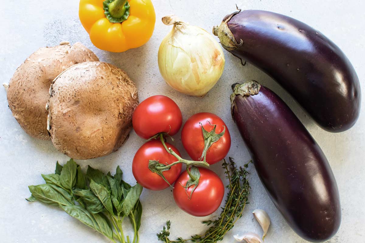 overhead photo of vegetables for the casserole