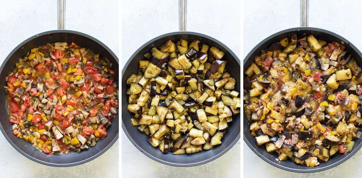 photo collage showing recipe steps for cooking the vegetables