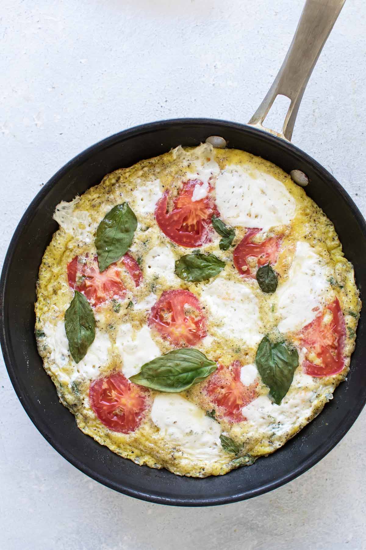 aprese frittata in a skillet.