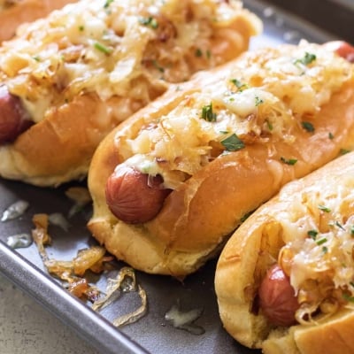 French Onion Hot Dogs