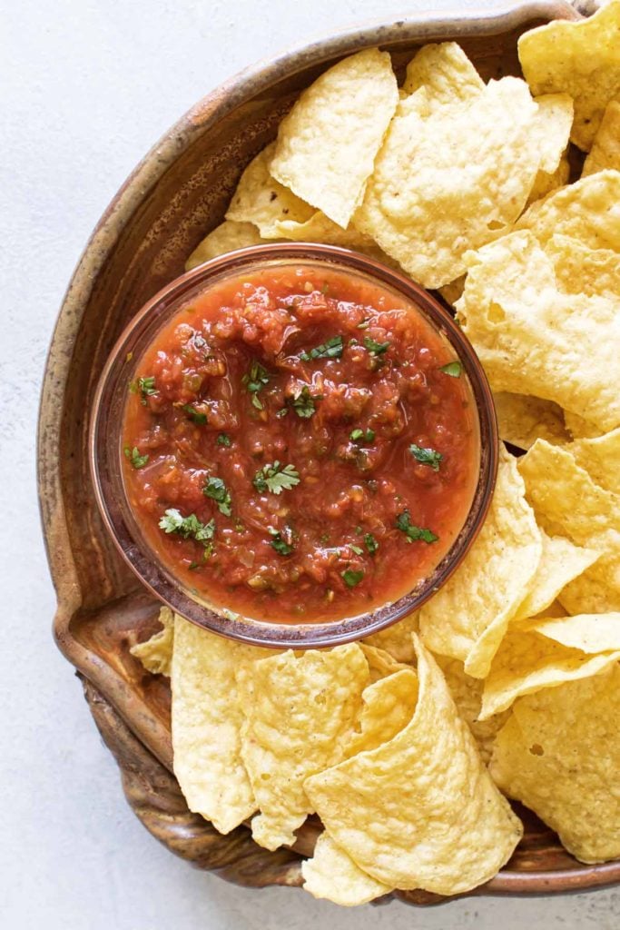 salsa in a bowl with tortilla chips
