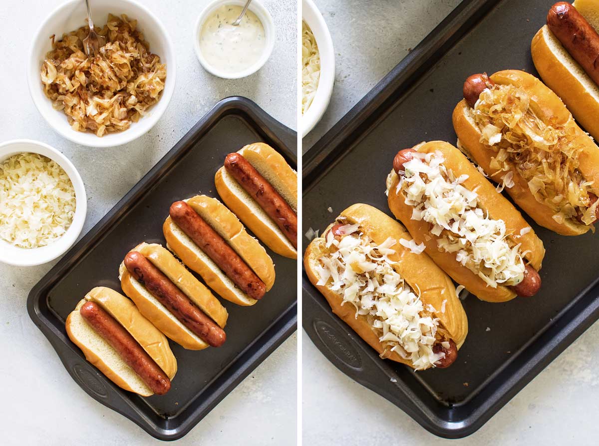 French Onion Hot Dogs - Girl Gone Gourmet