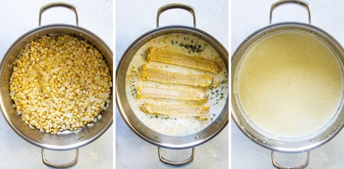 photo collage showing the steps for making the soup