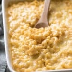 a pan of baked mac and cheese.