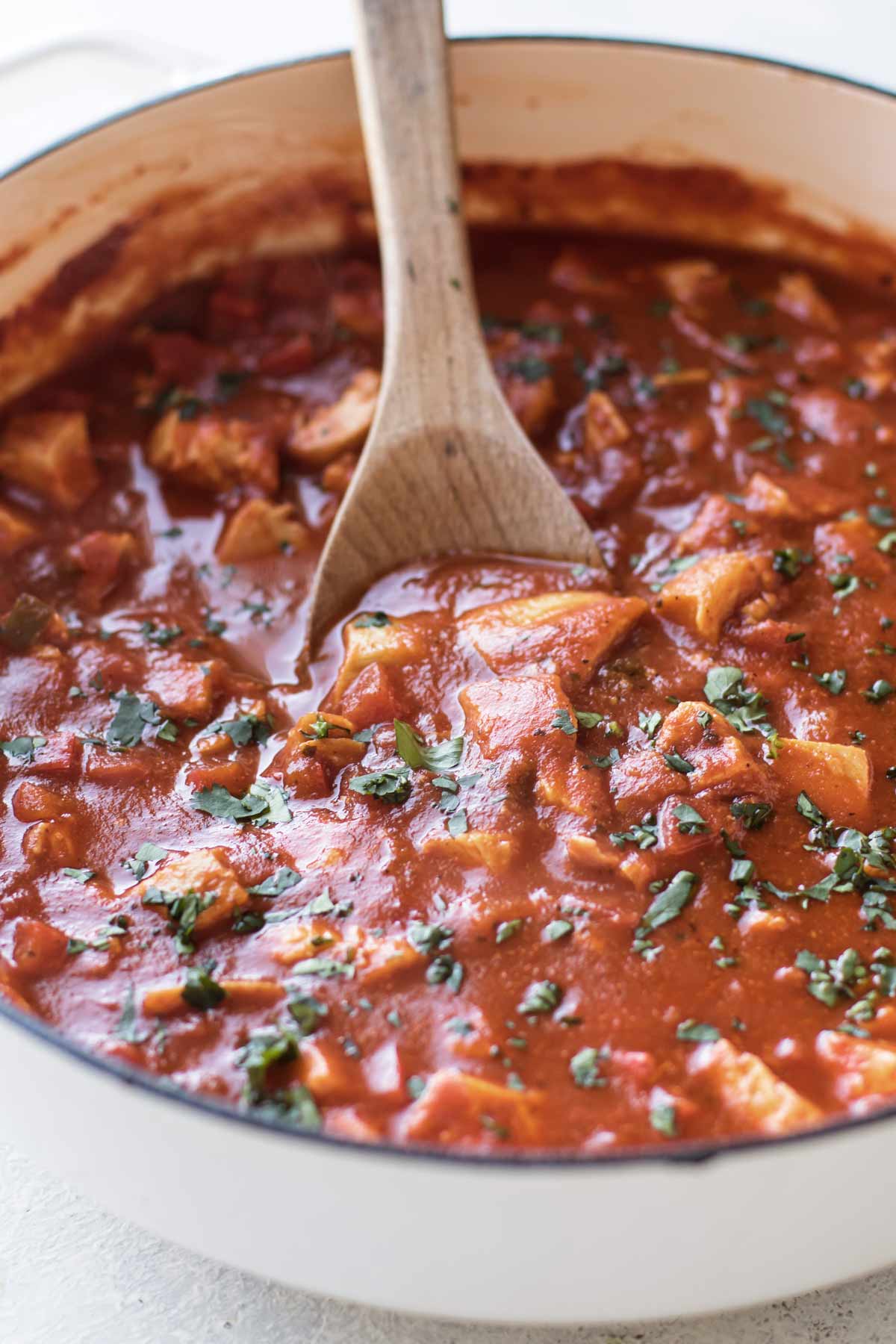 chicken chili in a pan