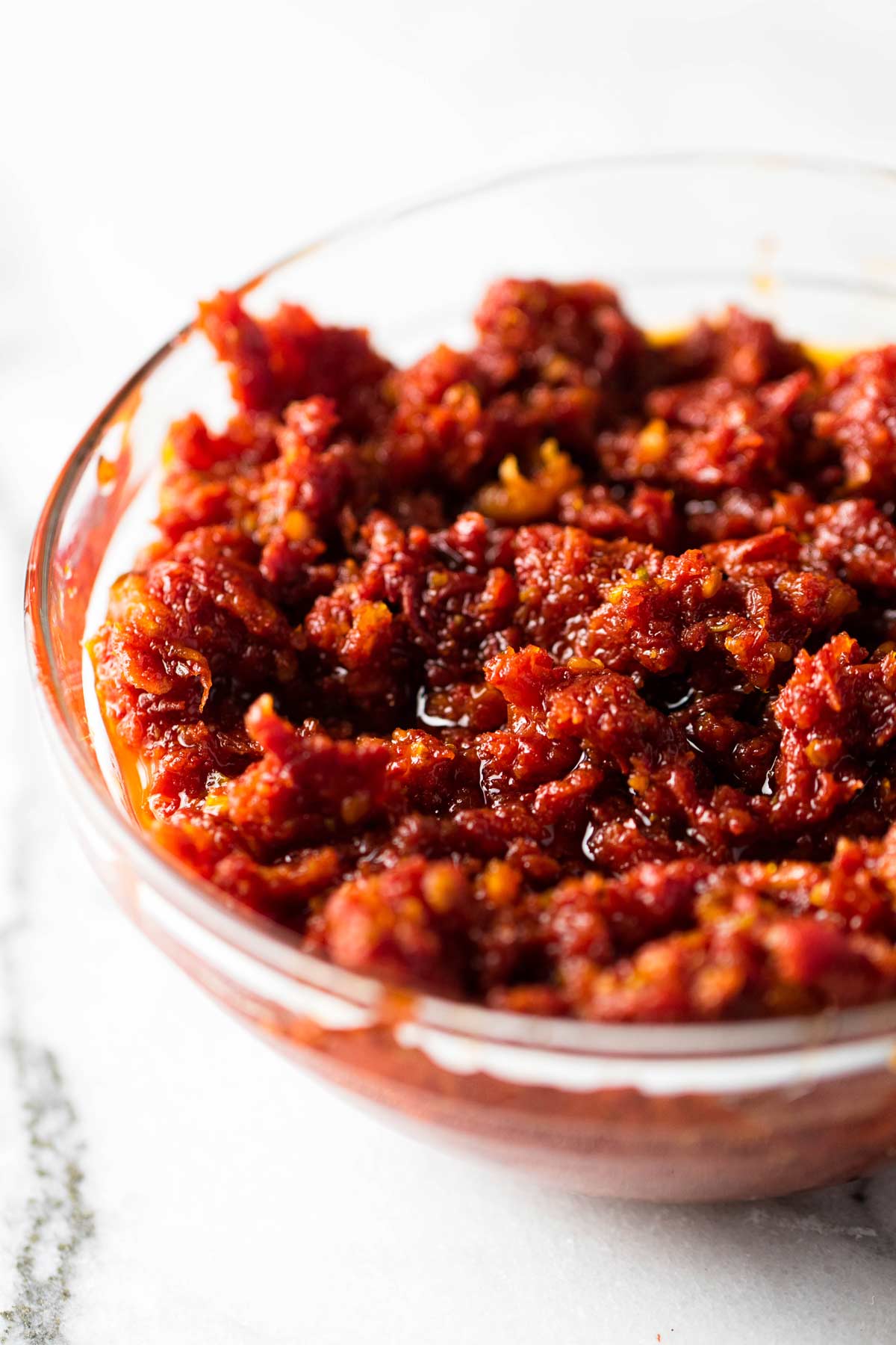 a bowl of pureed sun dried tomatoes