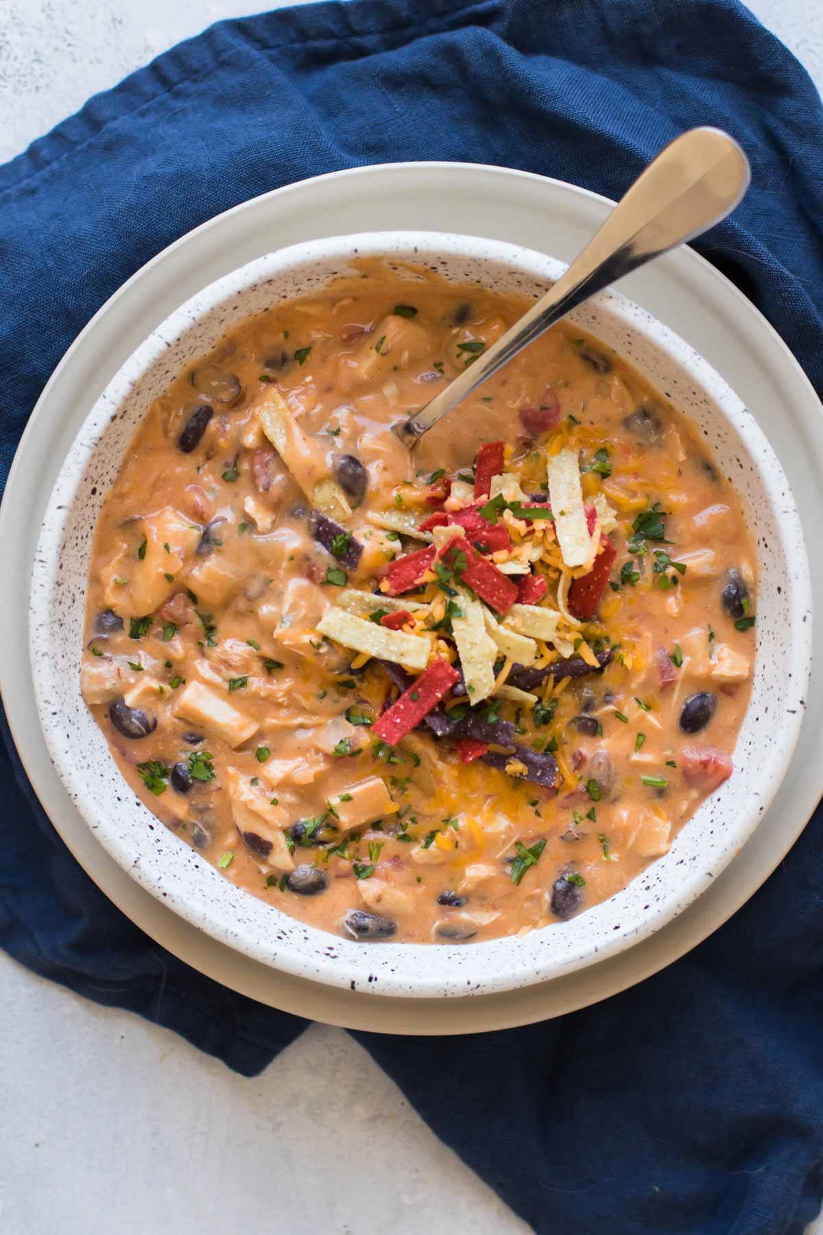 overhead photo of a bowl of soup