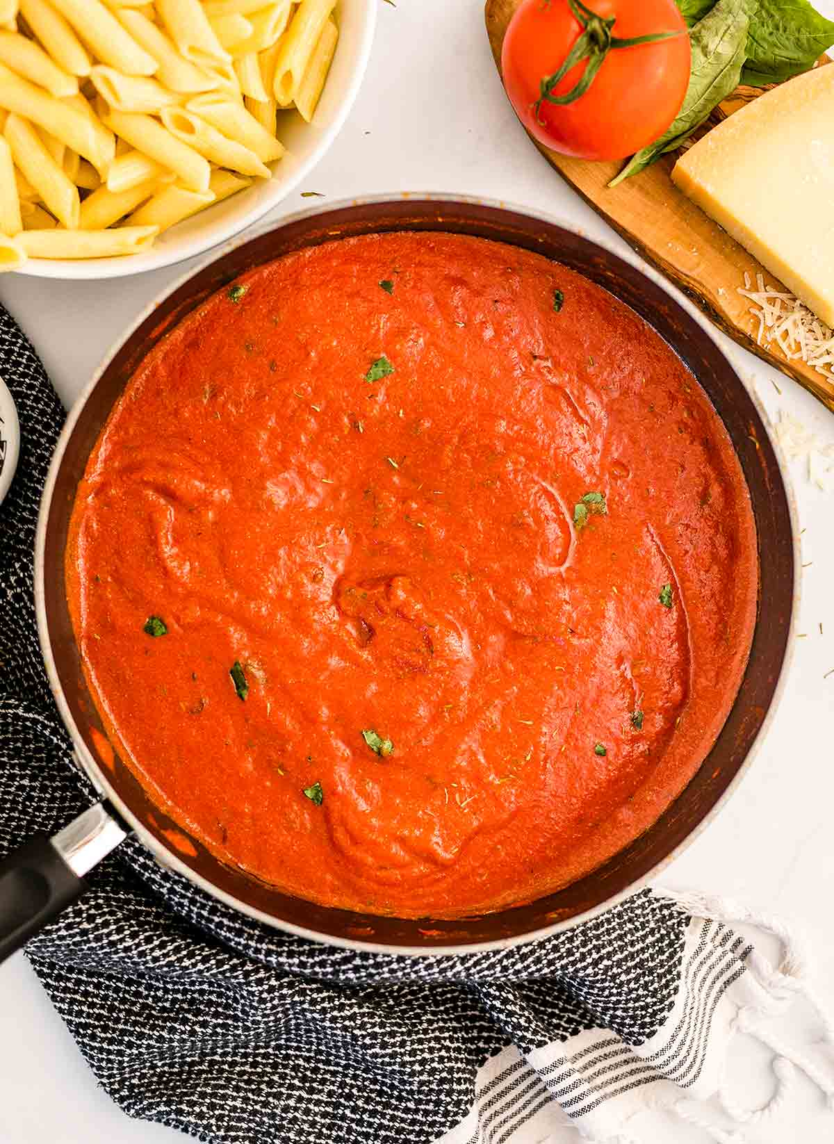tomato pasta sauce in a skillet