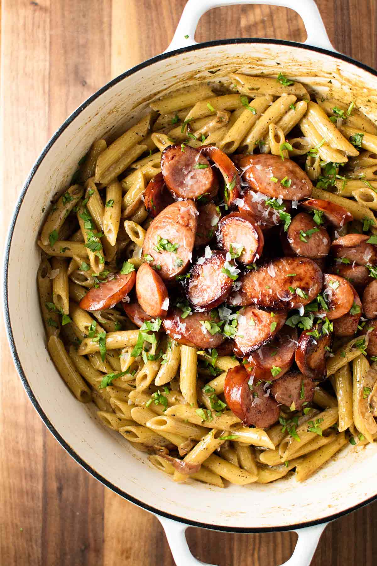 Kielbasa with Creamy Mustard Pasta