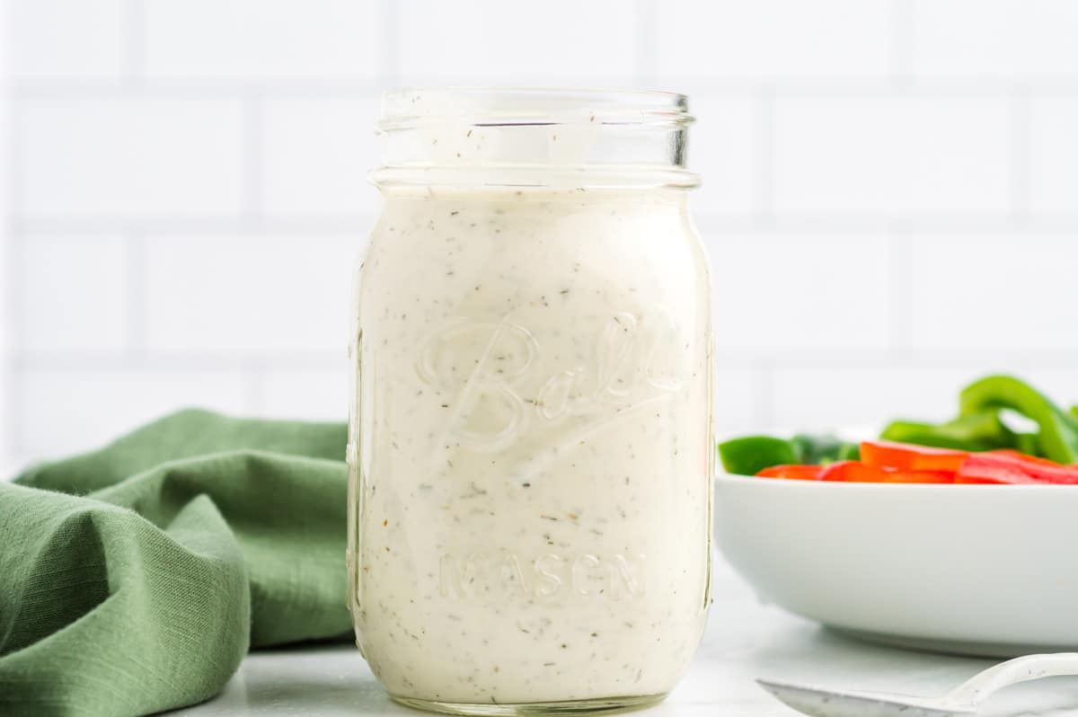 a jar of ranch dressing.