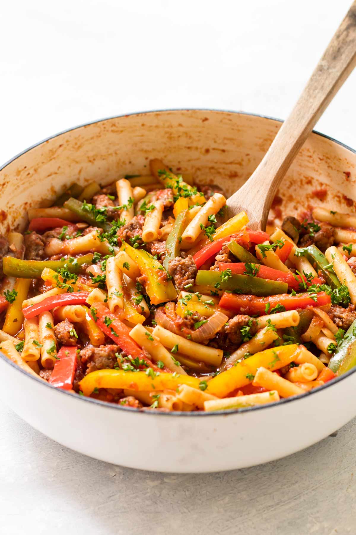 sausage and peppers pasta.
