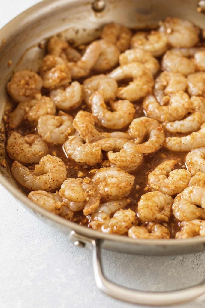 shrimp cooking in the pan.