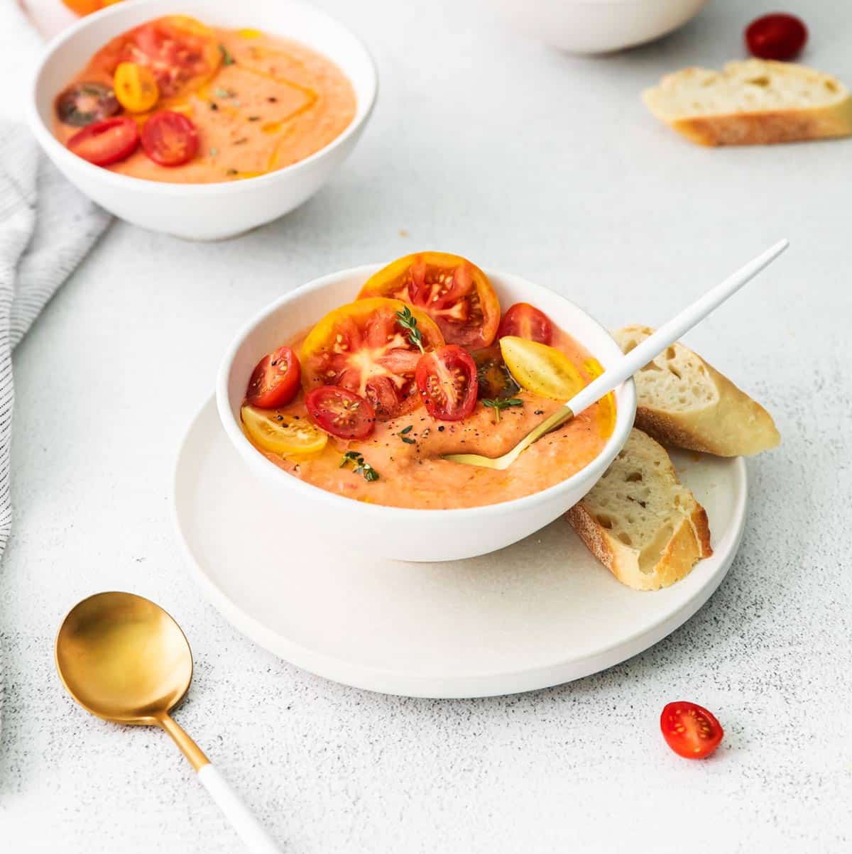 a bowl of homemade gazpacho.