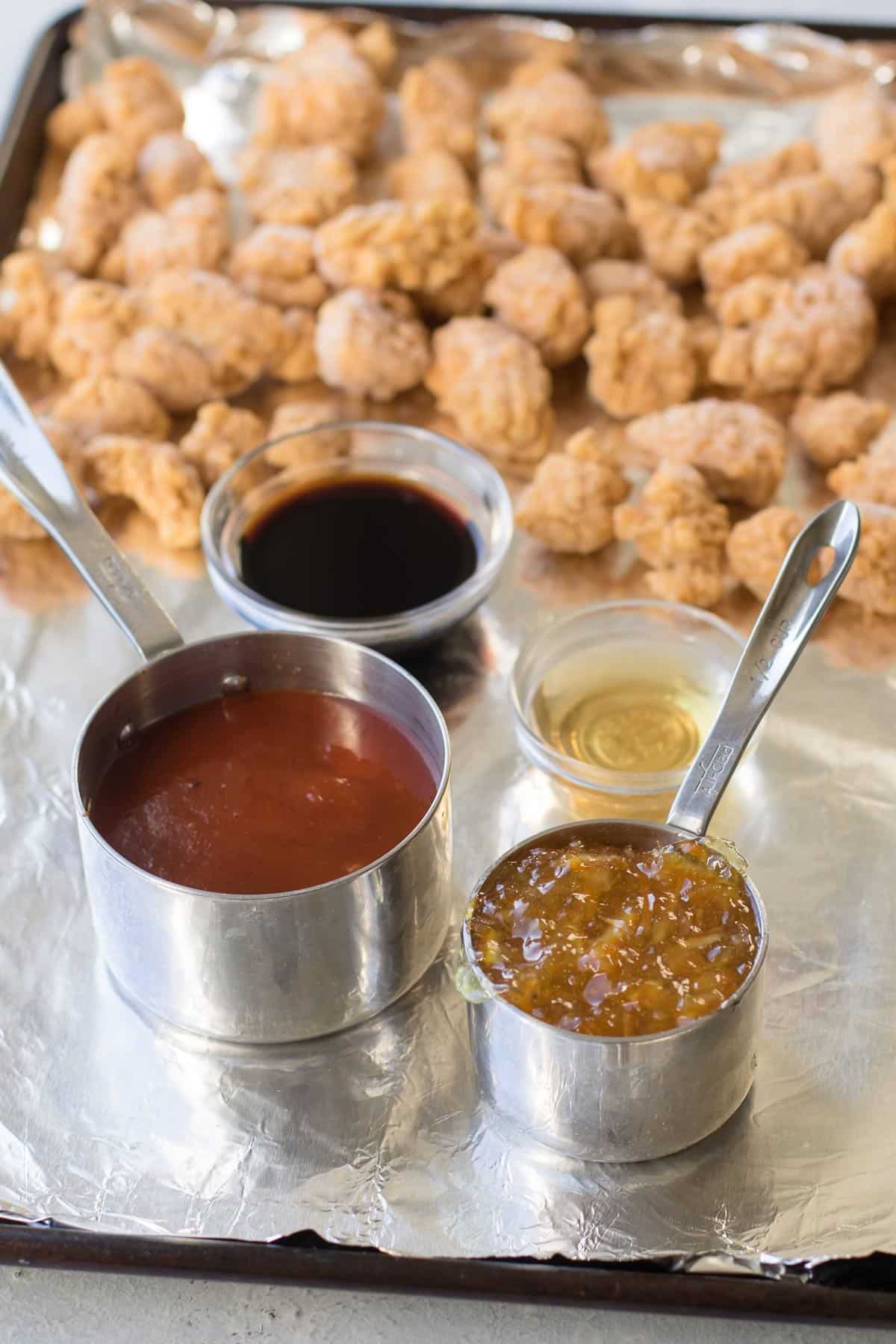 ingredients for the recipe on a sheet pan.