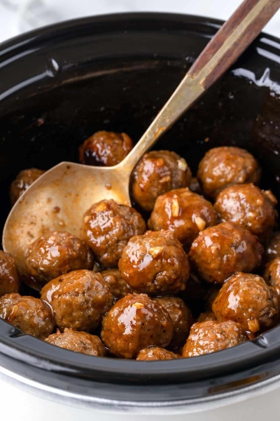 honey garlic meatballs in a slow cooker.