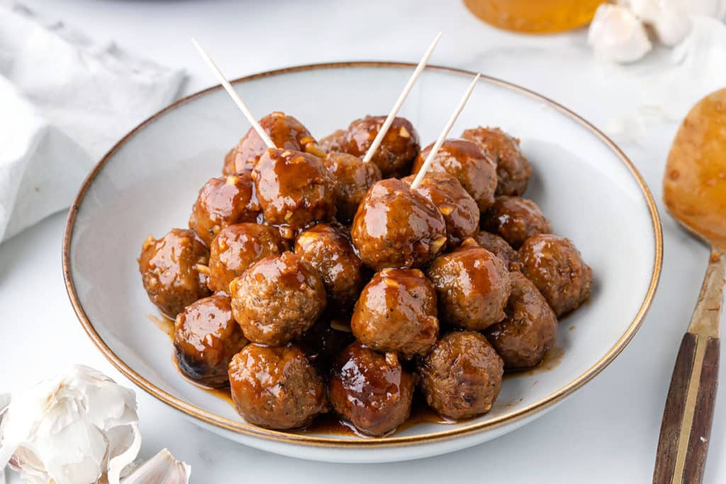 Honey Garlic Meatballs (5 Ingredients) Girl Gone Gourmet