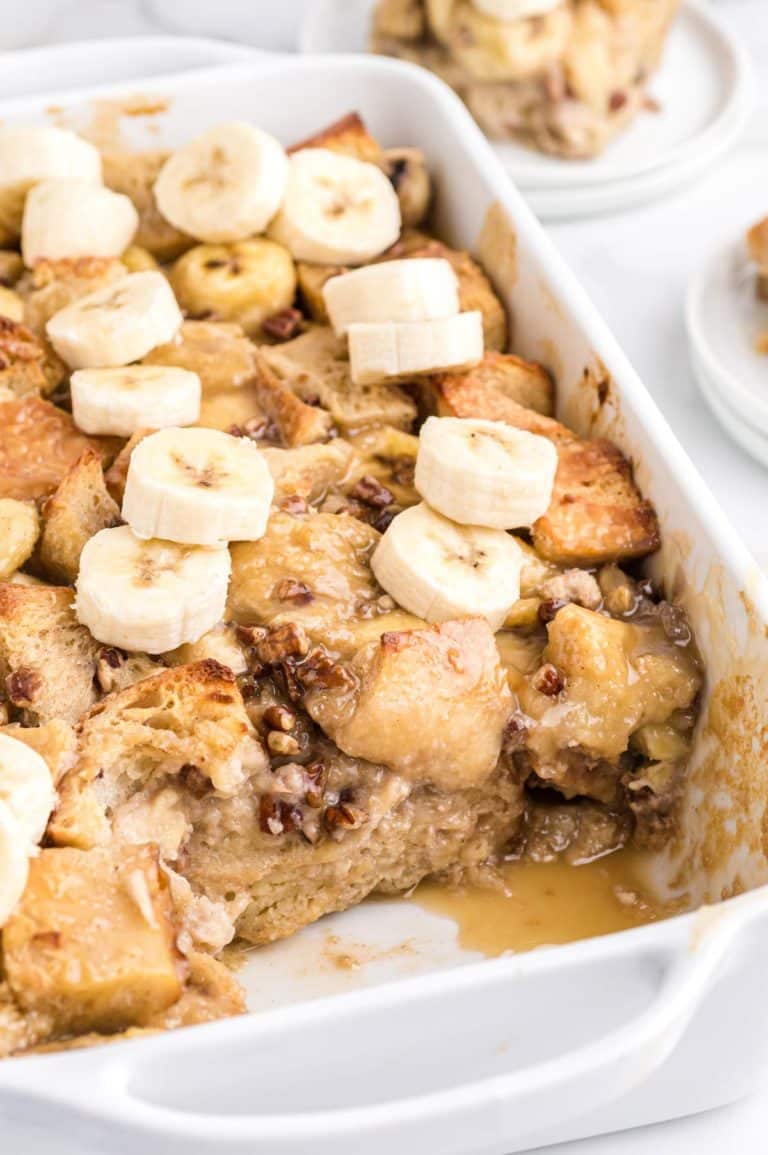 the bread pudding with slices removed.