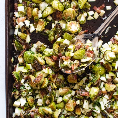Bacon-Roasted Brussels Sprouts with Apples