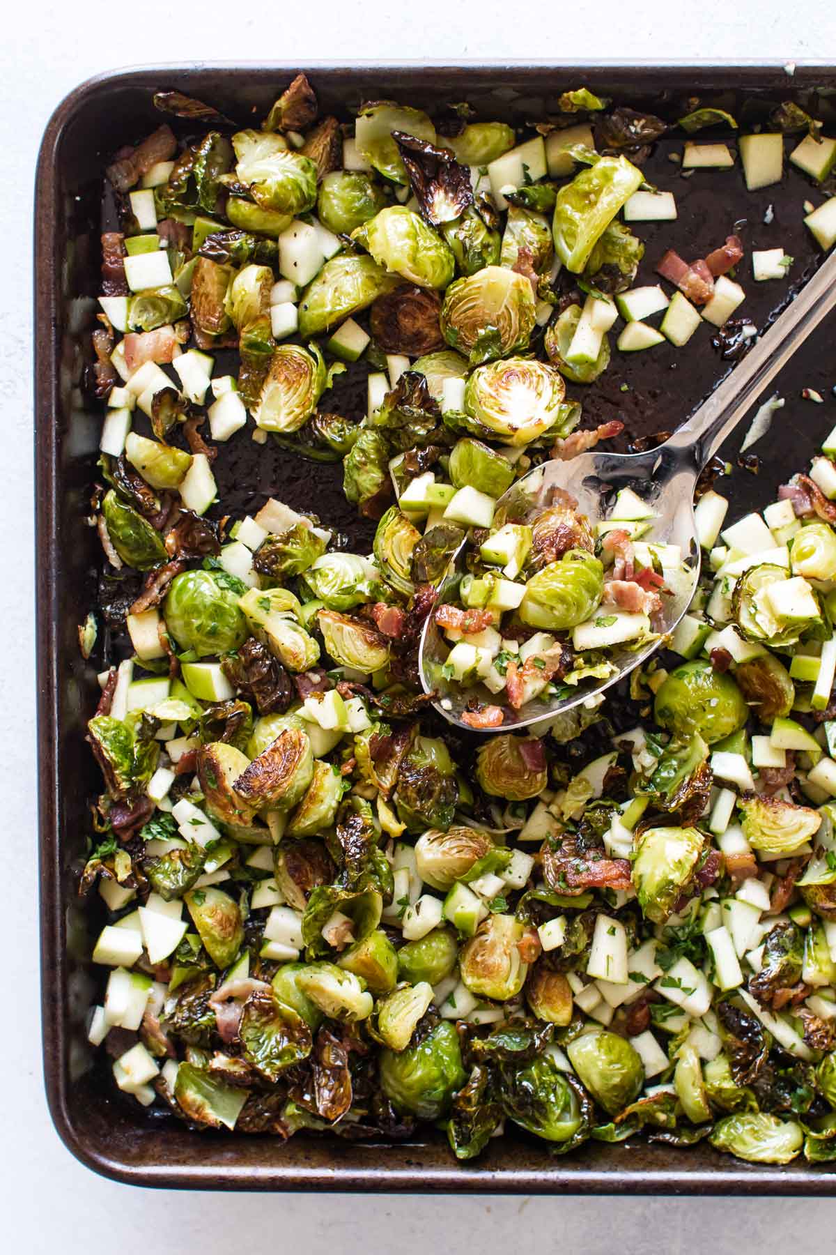 Bacon-Roasted Brussels Sprouts with Apples