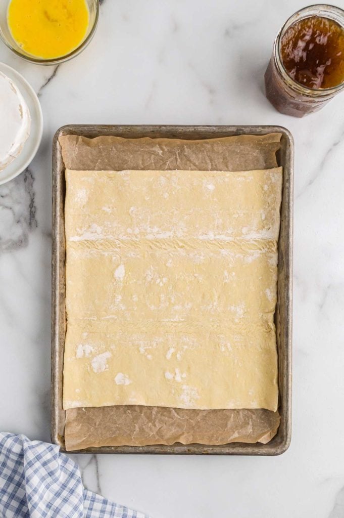 puff pastry sheet on a baking sheet.