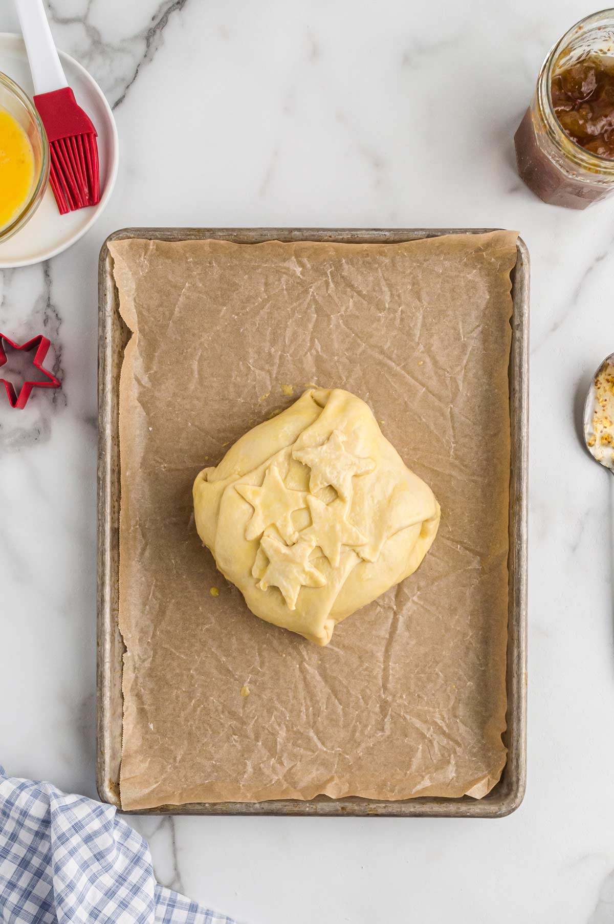 the cheese wrapped and ready to go in the oven.