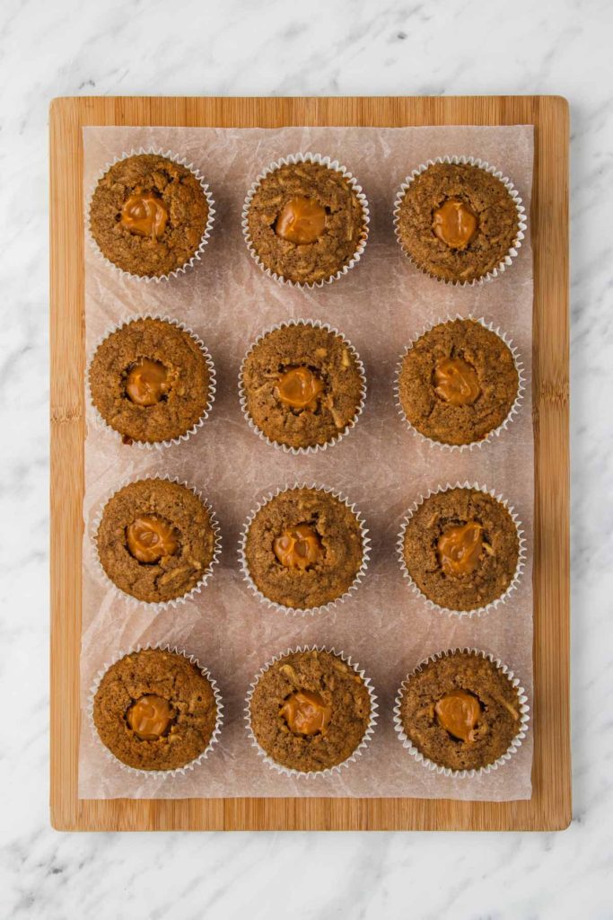the cupcakes filled with caramel sauce.