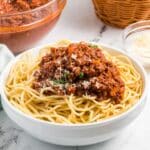 a bowl of spaghetti bolognese.