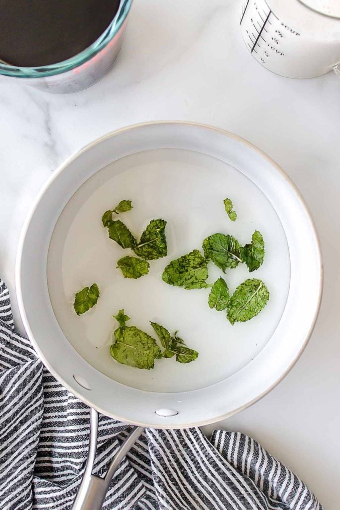 mint steeping in sugar and water.