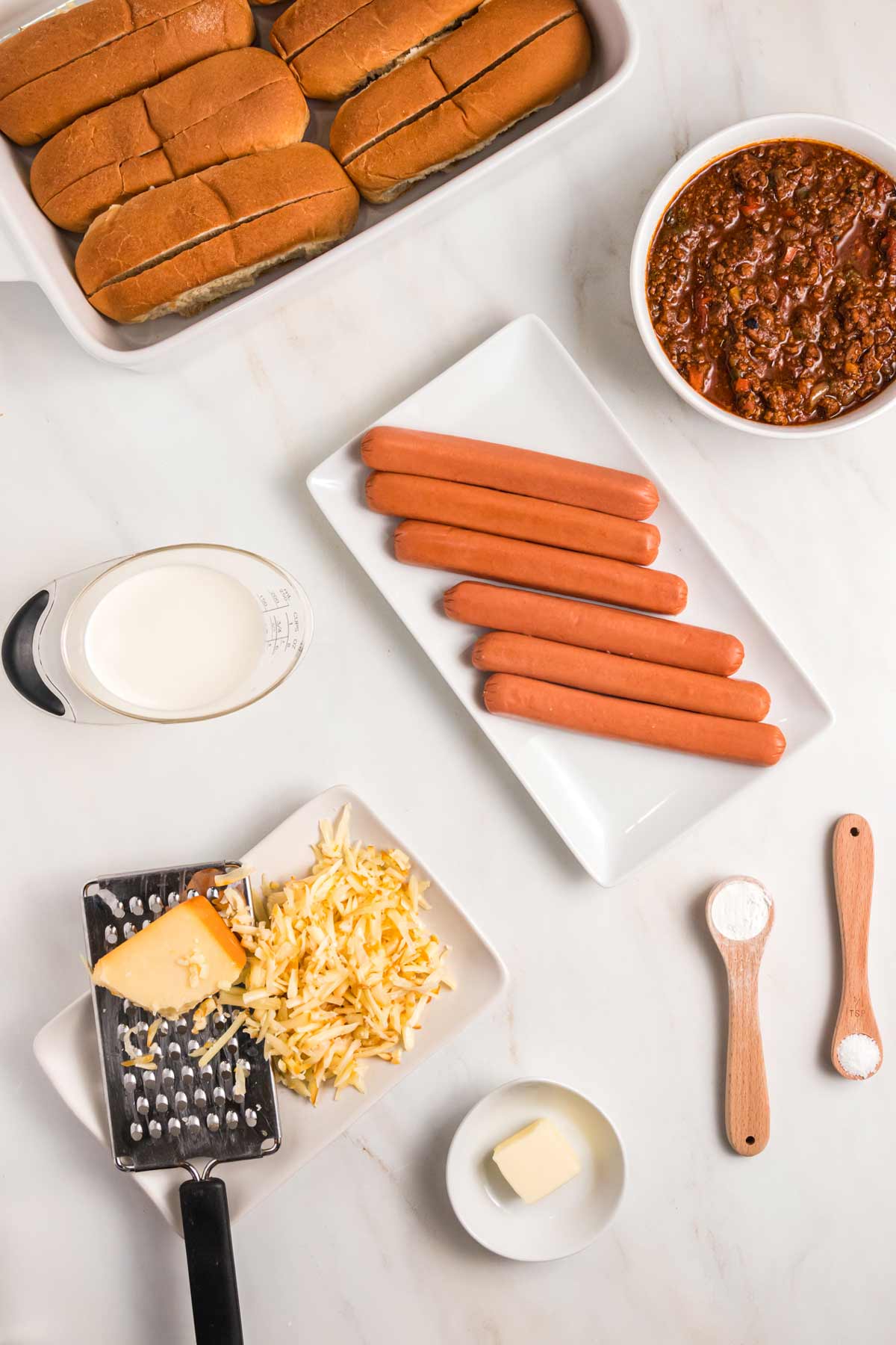 ingredients for chili dogs.