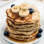 a stack of banana pancakes.