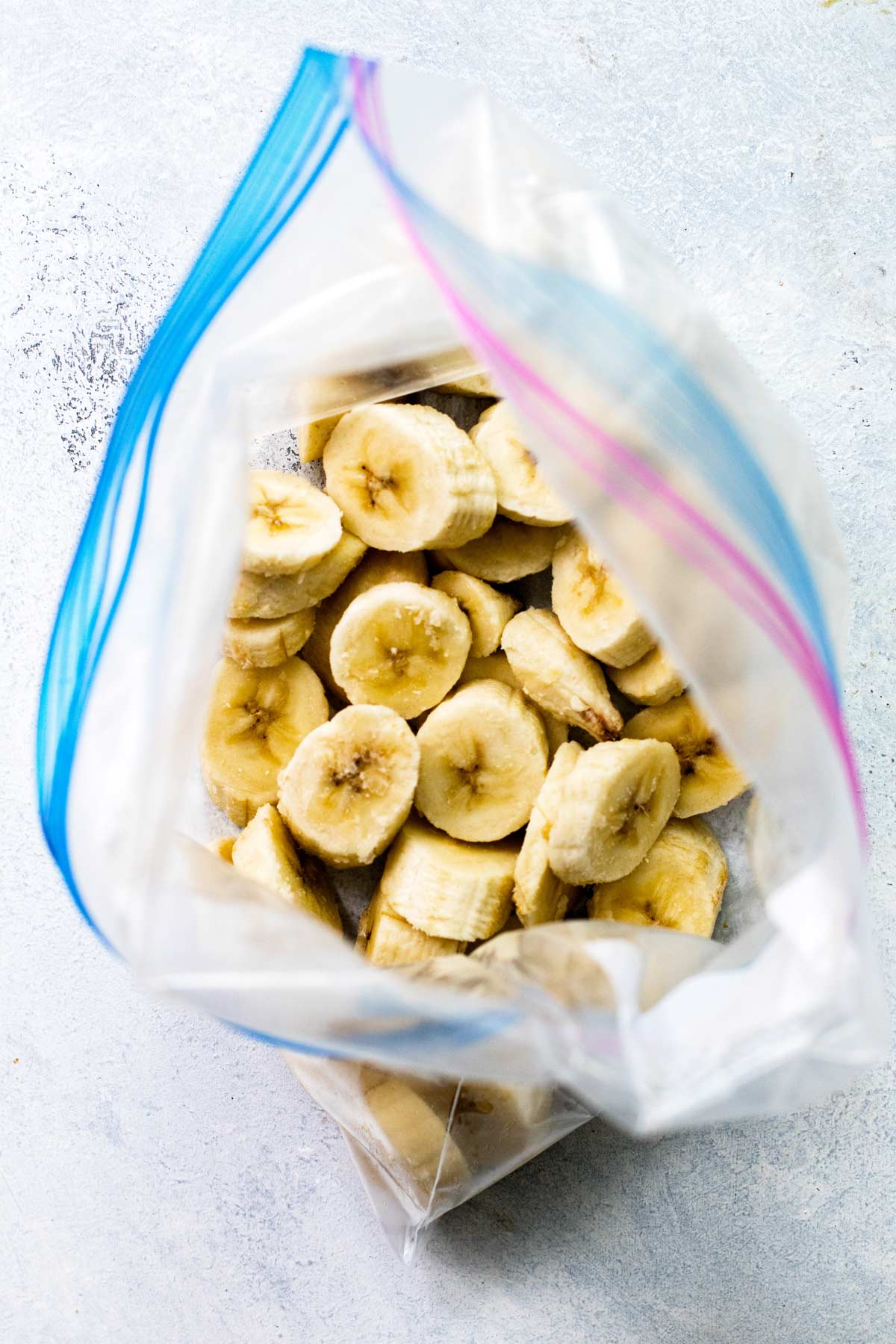 a bag of frozen sliced bananas.