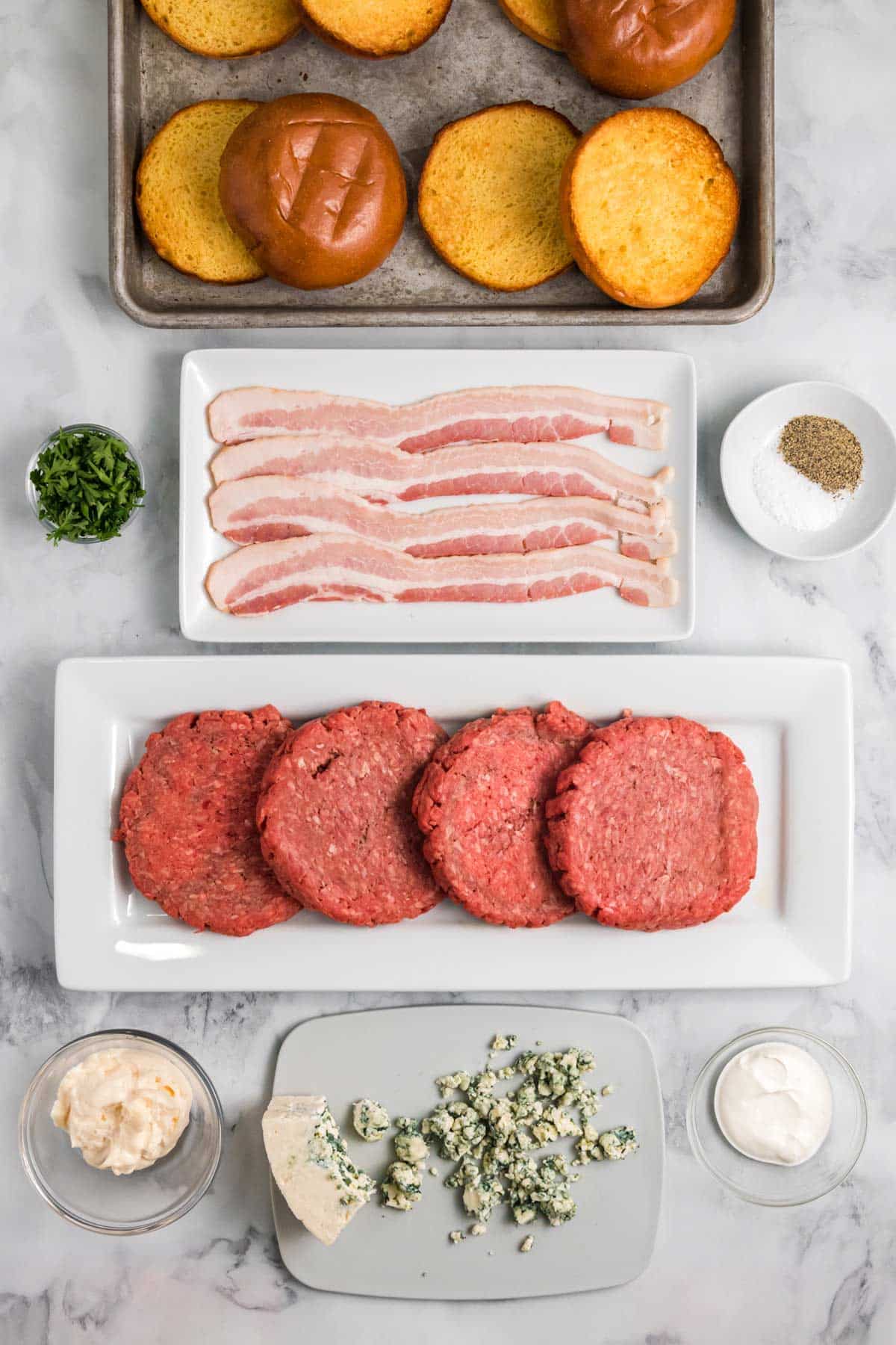 ingredients for the blue cheese burgers.