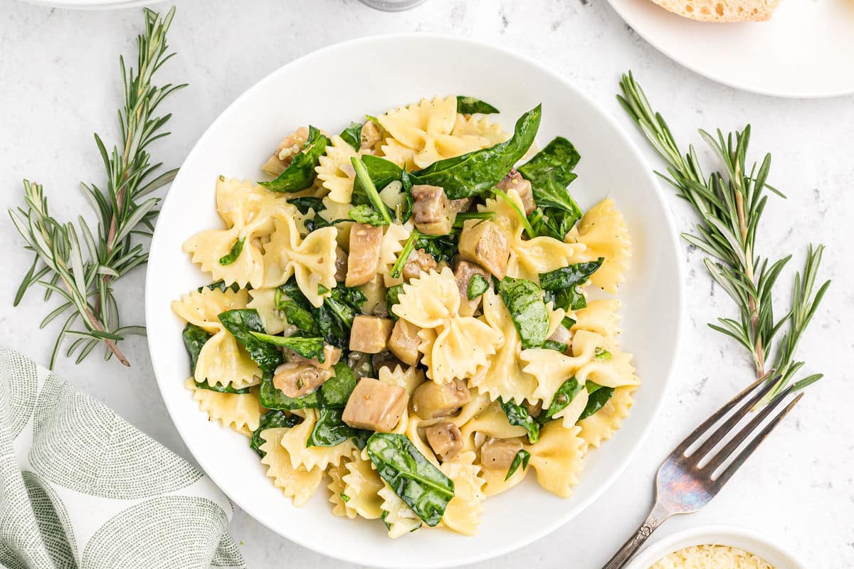 buttery eggplant pasta with rosemary.