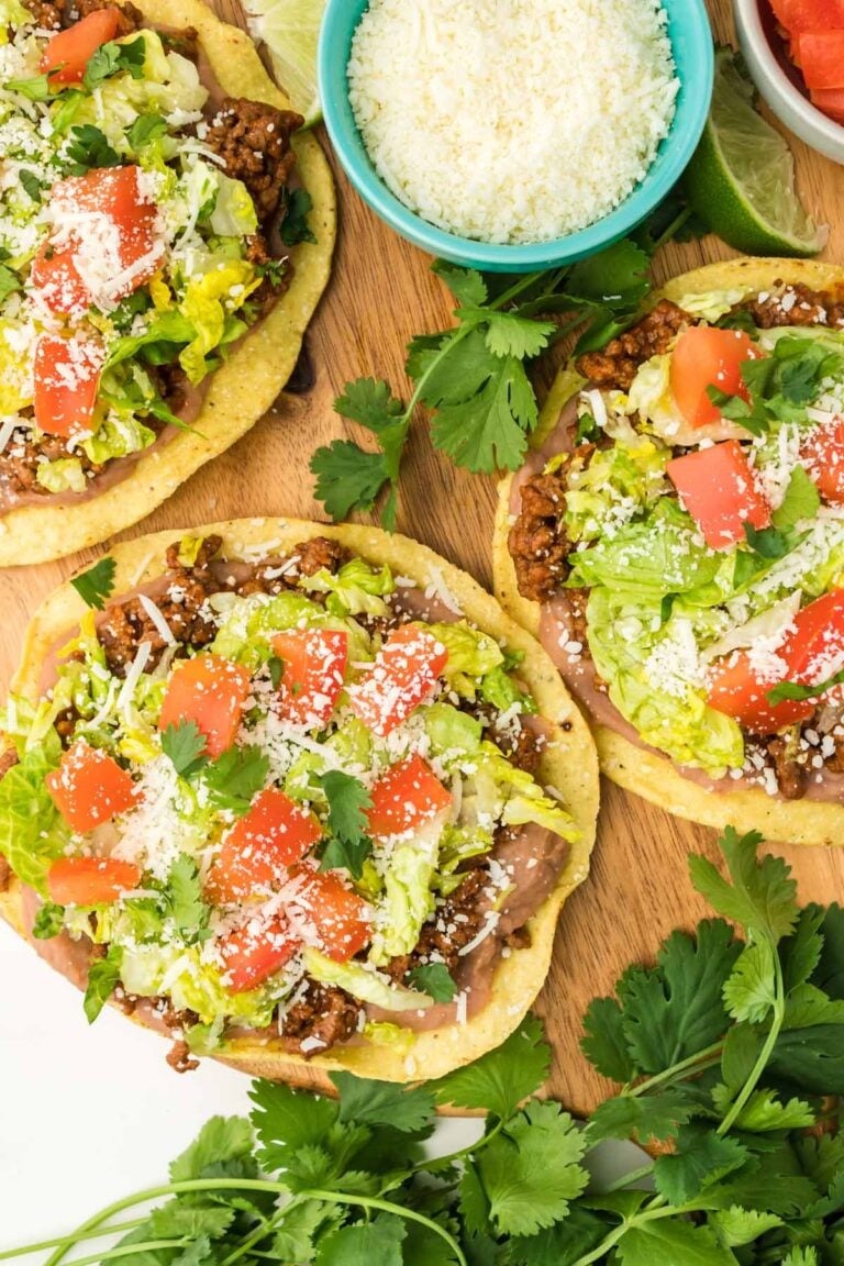 ground beef tostadas on a platter.