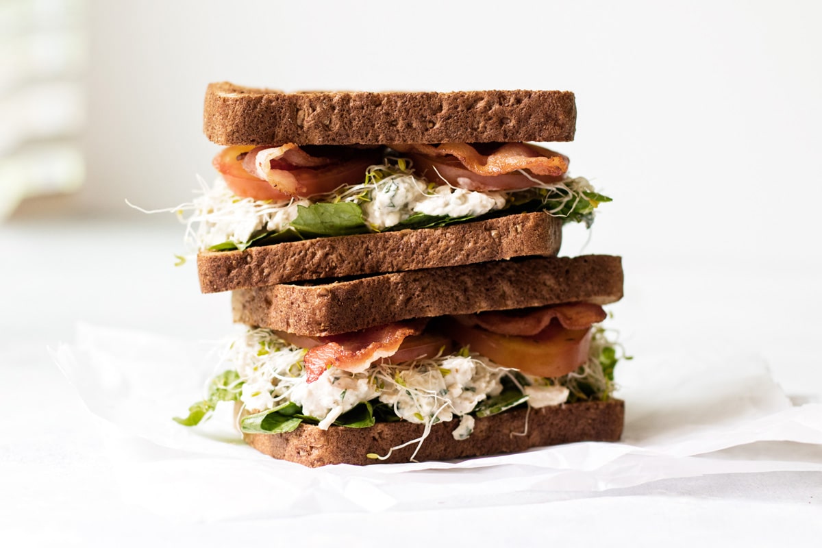 chicken salad sandwiches with blue cheese.
