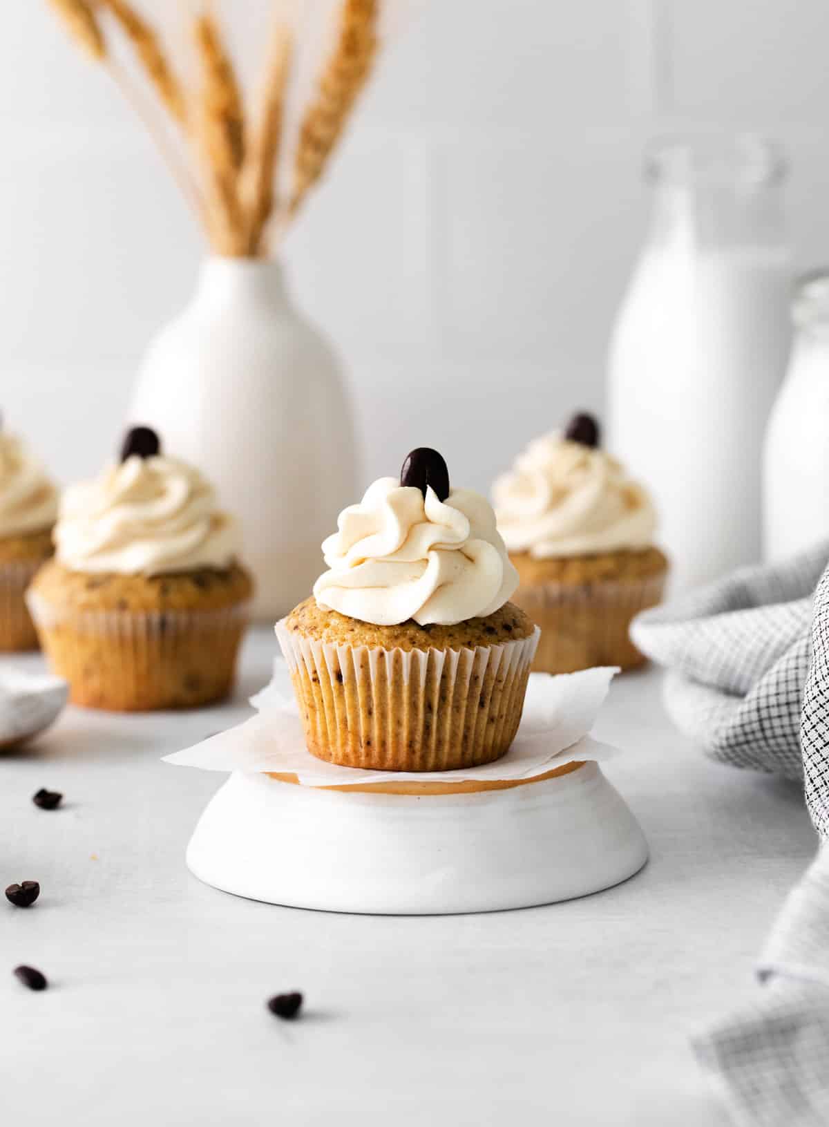 a frosted espresso cupcake.