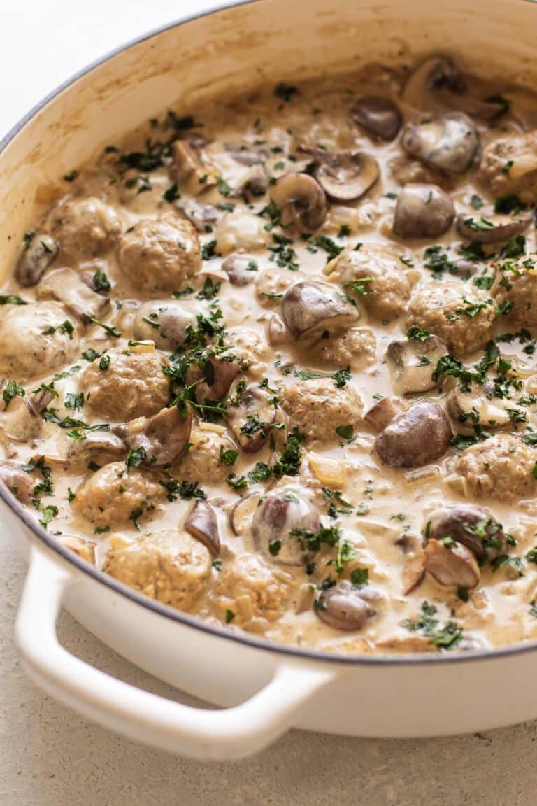 a pan of meatball stroganoff.