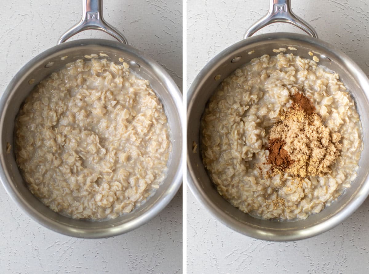 cooked oatmeal and with the sugar and spices.